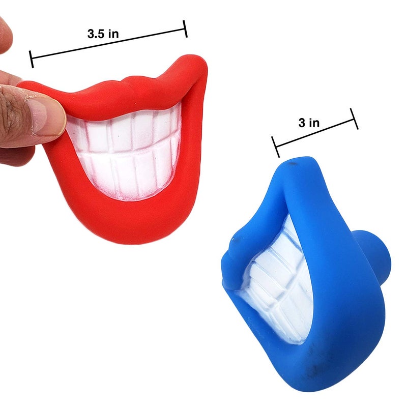 Zelica Smiling Mouth Squeaky Chew Dog Toy | Funny Novelty Chew Toys for Dogs | Red and Blue (2 Pack) - Image 3
